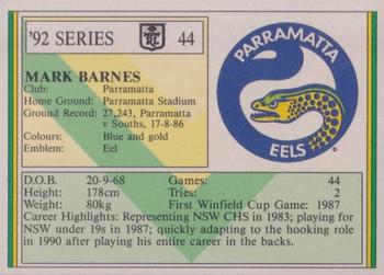 1992 Regina NSW Rugby League #44 Mark Barnes Back
